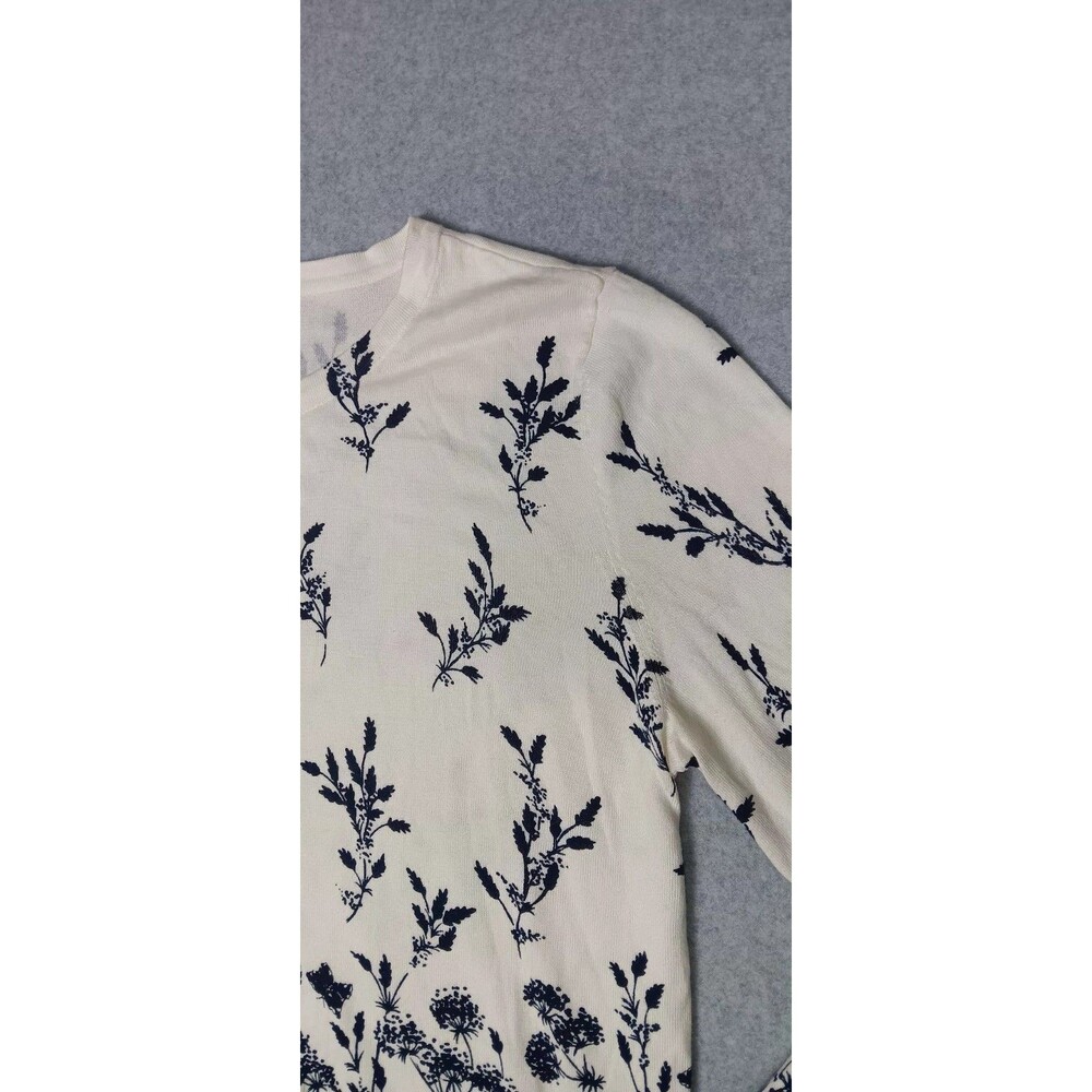Talbots Contrast Hem Button Up Cardigan M Falling Floral Preppy Academia Classic - Picture 5 of 13